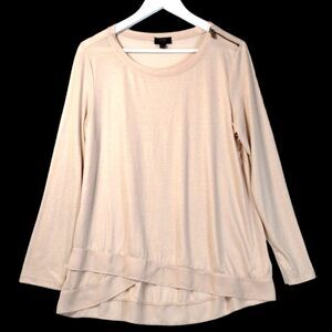 Jones Sweatshirt Women's L Long Sleeve Pink Lurex Chiffon Trim Hem Oversized